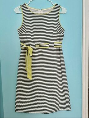 LOFT Gray & White Striped Sleeveless Dress with lime green Trim